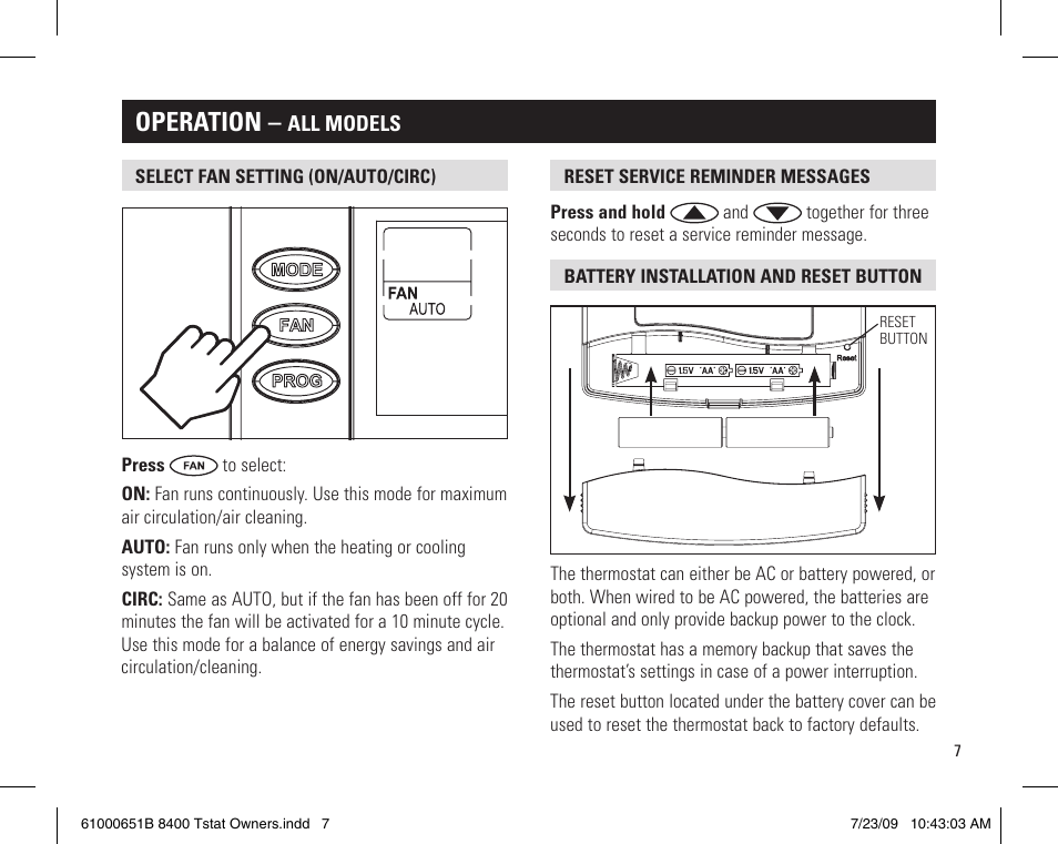 Operation | Aprilaire 8400 User Manual | Page 7 / 12
