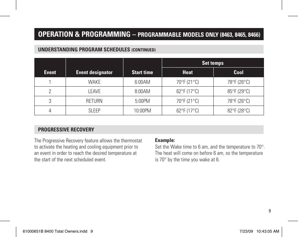 Operation & programming | Aprilaire 8400 User Manual | Page 9 / 12