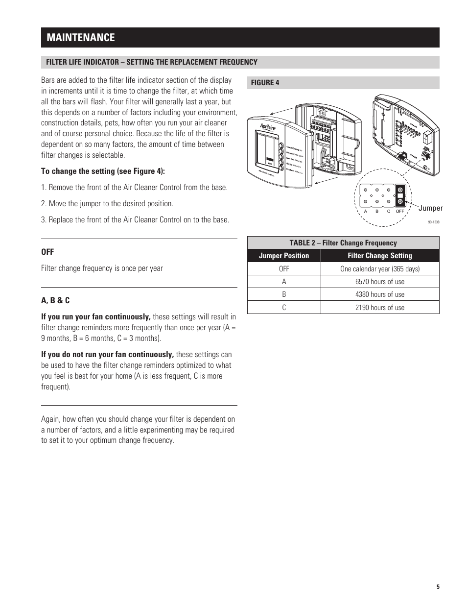 Maintenance | Aprilaire 4200 User Manual | Page 5 / 8