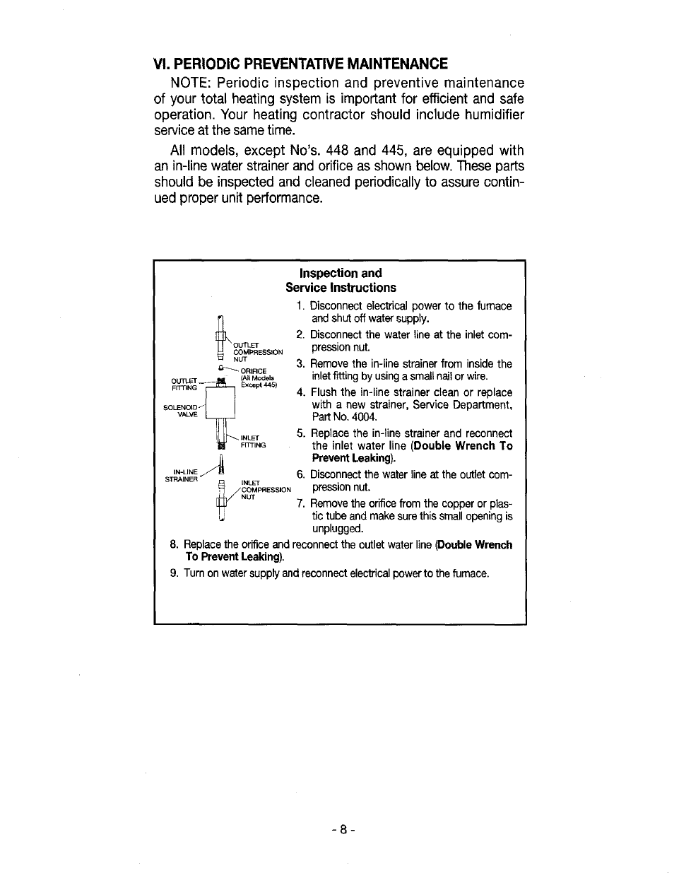 Inspection and service instructions | Aprilaire 220 User Manual | Page 10 / 20