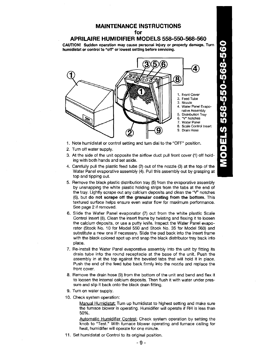 Maintenance instructions for | Aprilaire 220 User Manual | Page 11 / 20