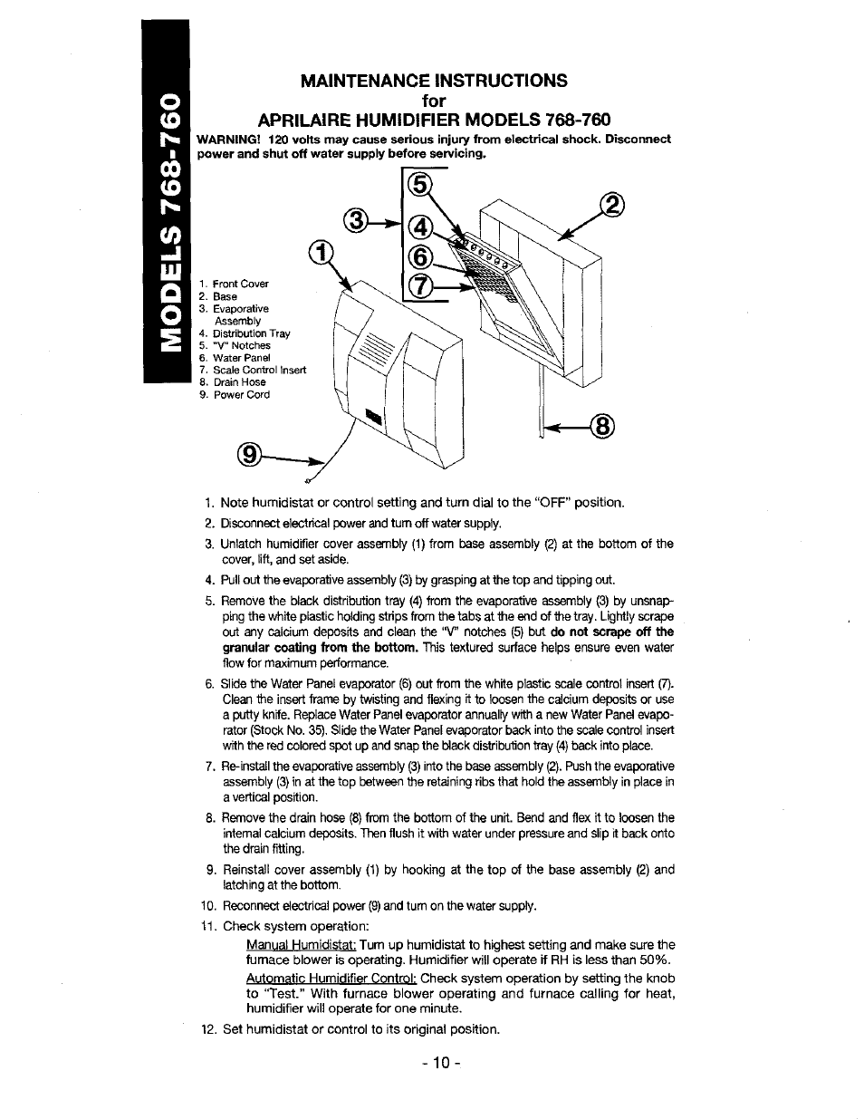 Maintenance instructions for | Aprilaire 220 User Manual | Page 12 / 20