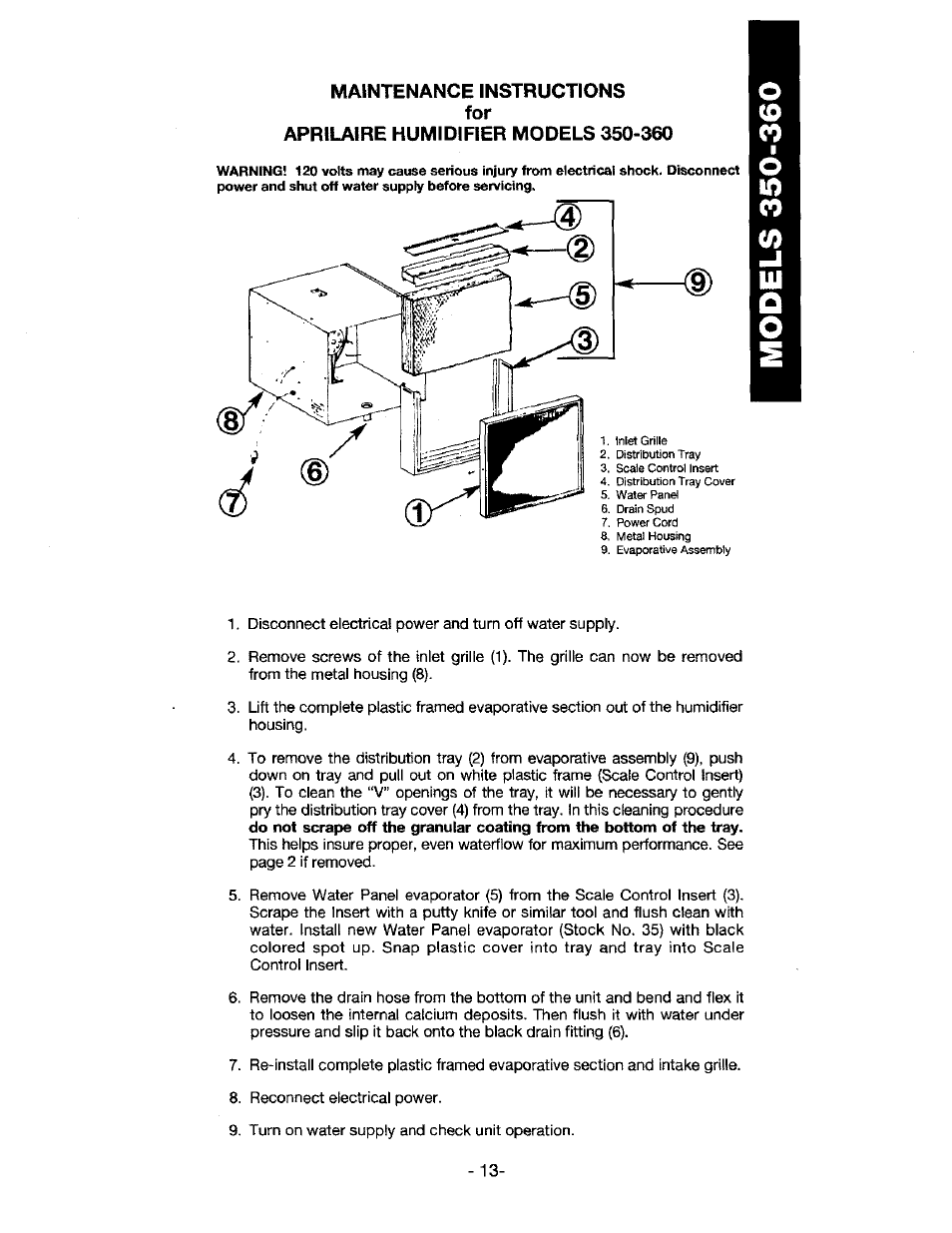 Maintenance instructions for | Aprilaire 220 User Manual | Page 15 / 20