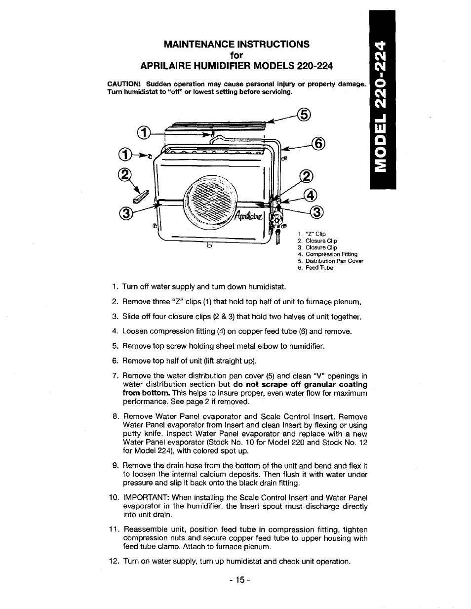 Maintenance instructions for | Aprilaire 220 User Manual | Page 17 / 20