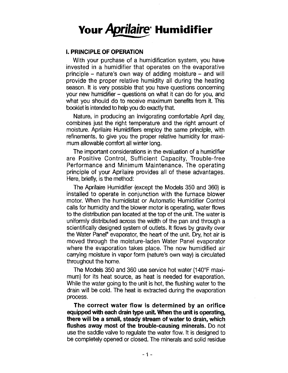 Your aprílaire' humidifier, Aprílaire, Your | Humidifier | Aprilaire 220 User Manual | Page 3 / 20