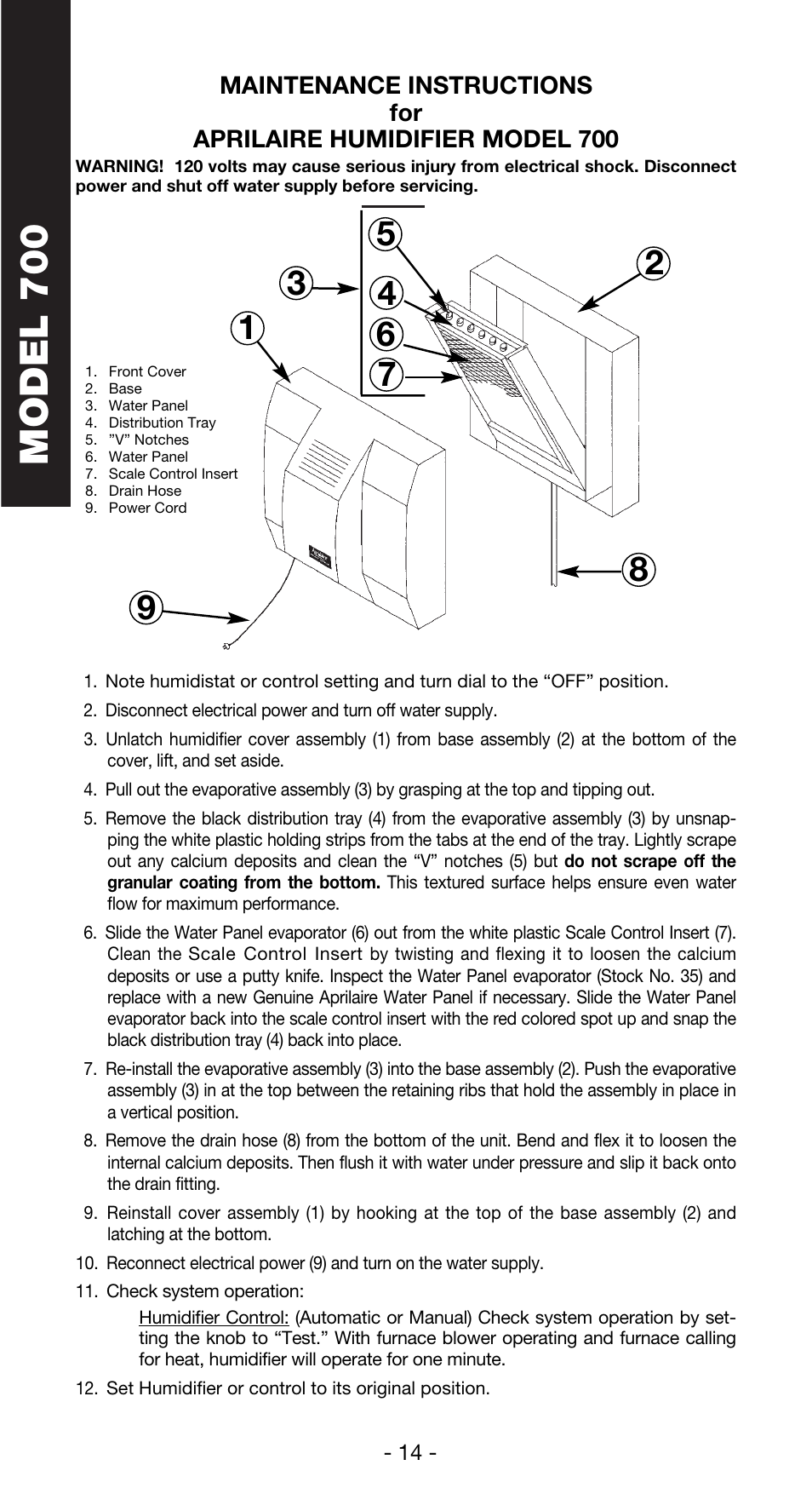 Model 700 | Aprilaire 600 User Manual | Page 16 / 20