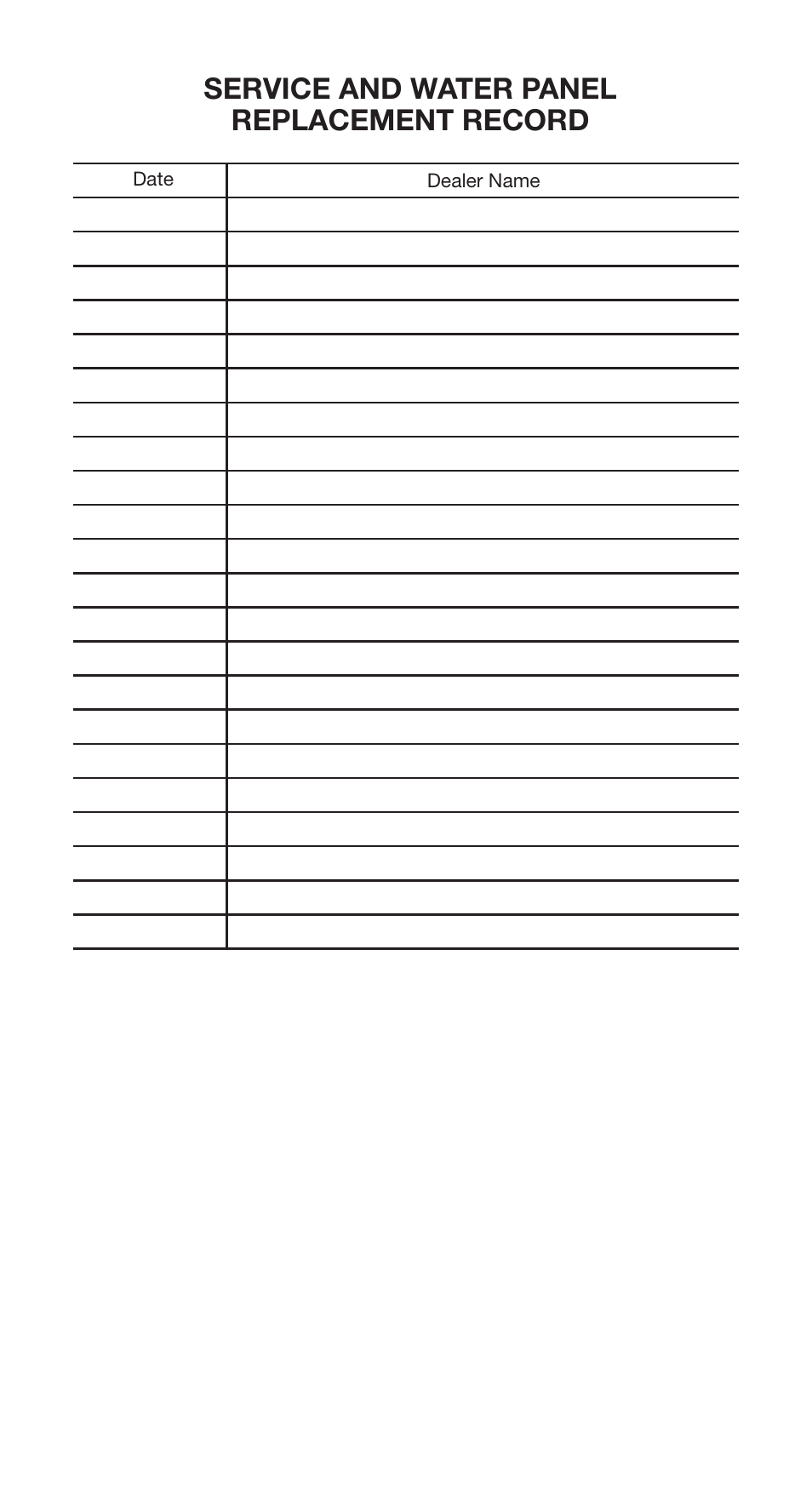 Service and water panel replacement record | Aprilaire 600 User Manual | Page 19 / 20
