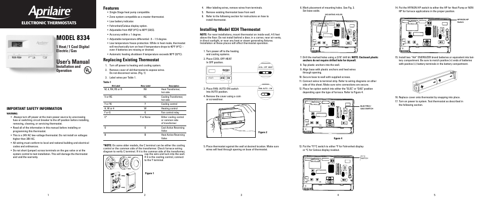 Aprilaire 8334 User Manual | 2 pages