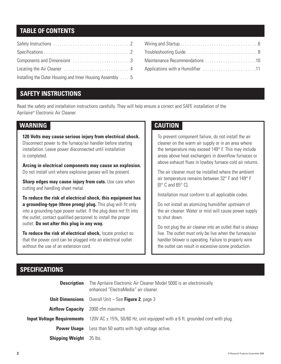 Aprilaire 5000 User Manual | Page 2 / 12