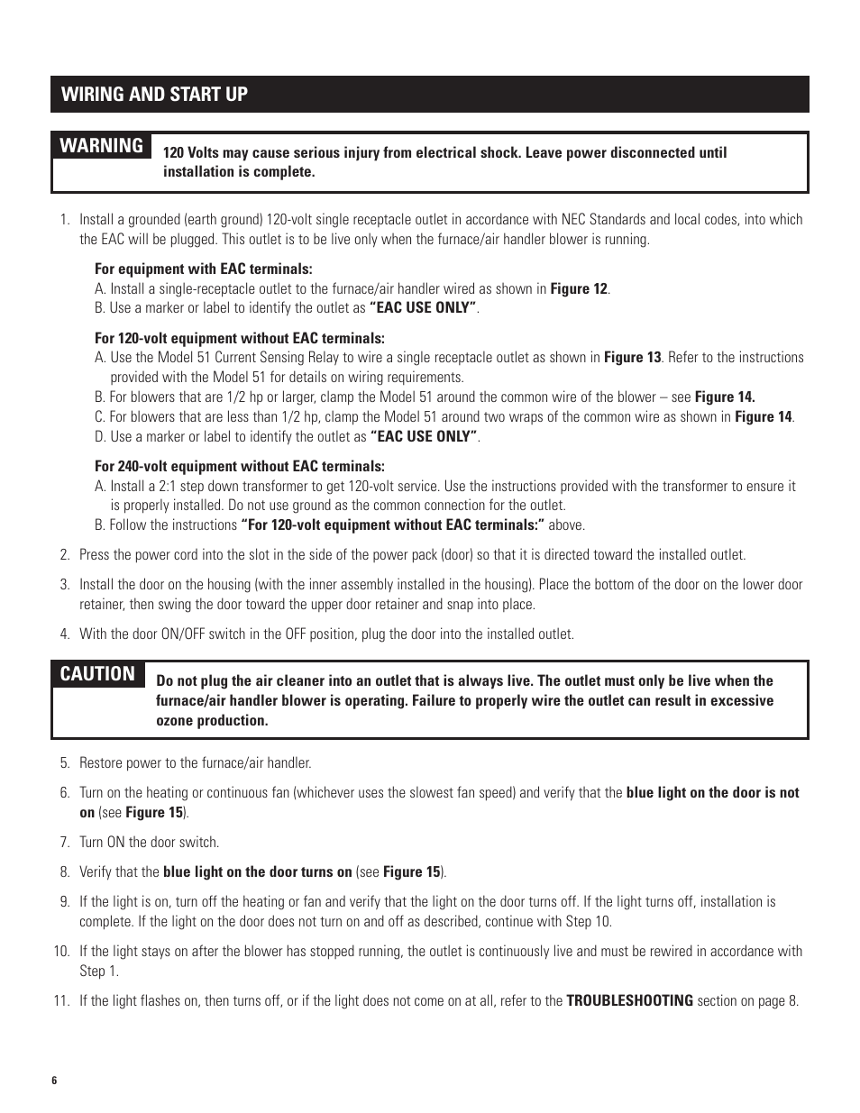 Wiring and start up, Warning, Caution | Aprilaire 5000 User Manual | Page 6 / 12