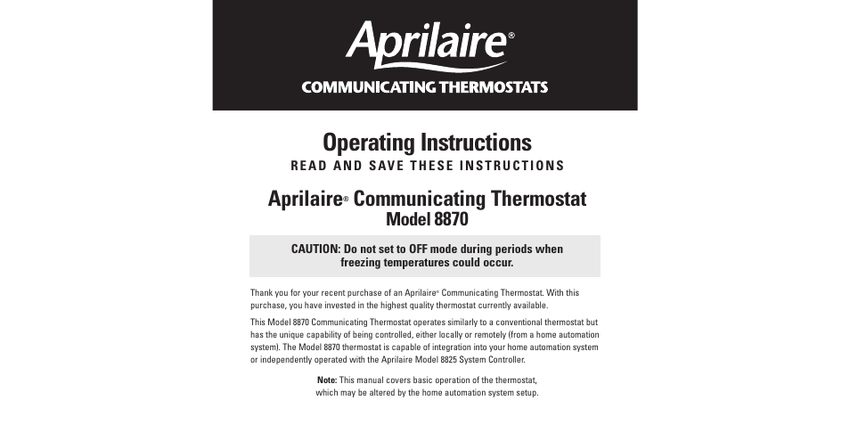 Aprilaire 8870 User Manual | 11 pages