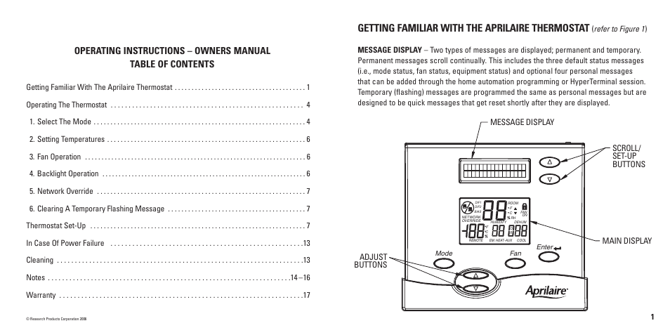 Getting familiar with the aprilaire thermostat | Aprilaire 8870 User Manual | Page 2 / 11