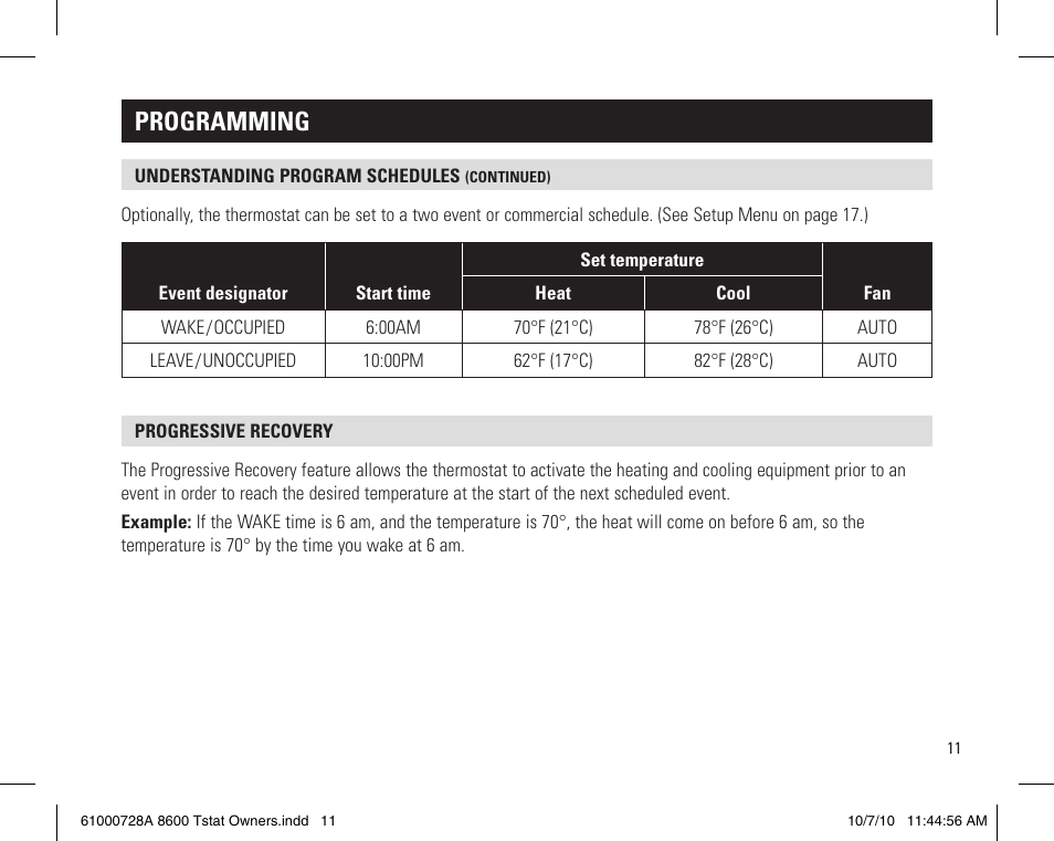 Programming | Aprilaire 8600 User Manual | Page 11 / 20