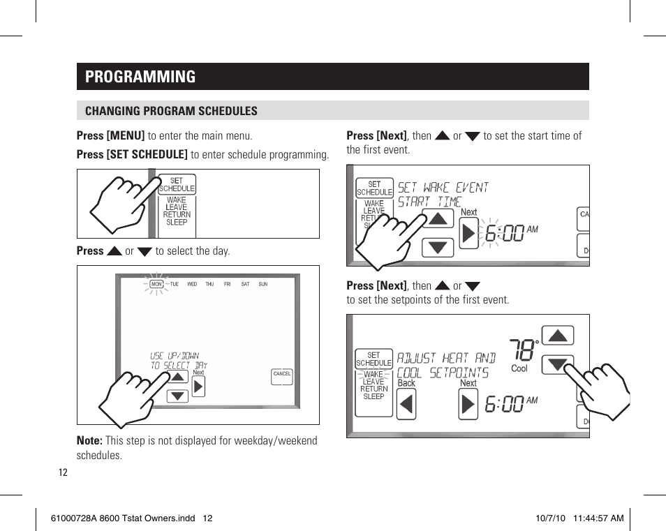 Programming | Aprilaire 8600 User Manual | Page 12 / 20
