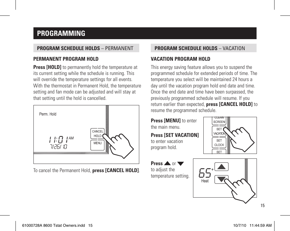 Programming | Aprilaire 8600 User Manual | Page 15 / 20