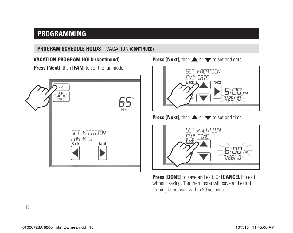 Programming | Aprilaire 8600 User Manual | Page 16 / 20