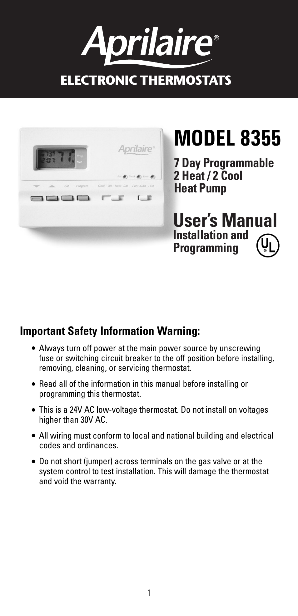 Aprilaire 8355 User Manual | 16 pages