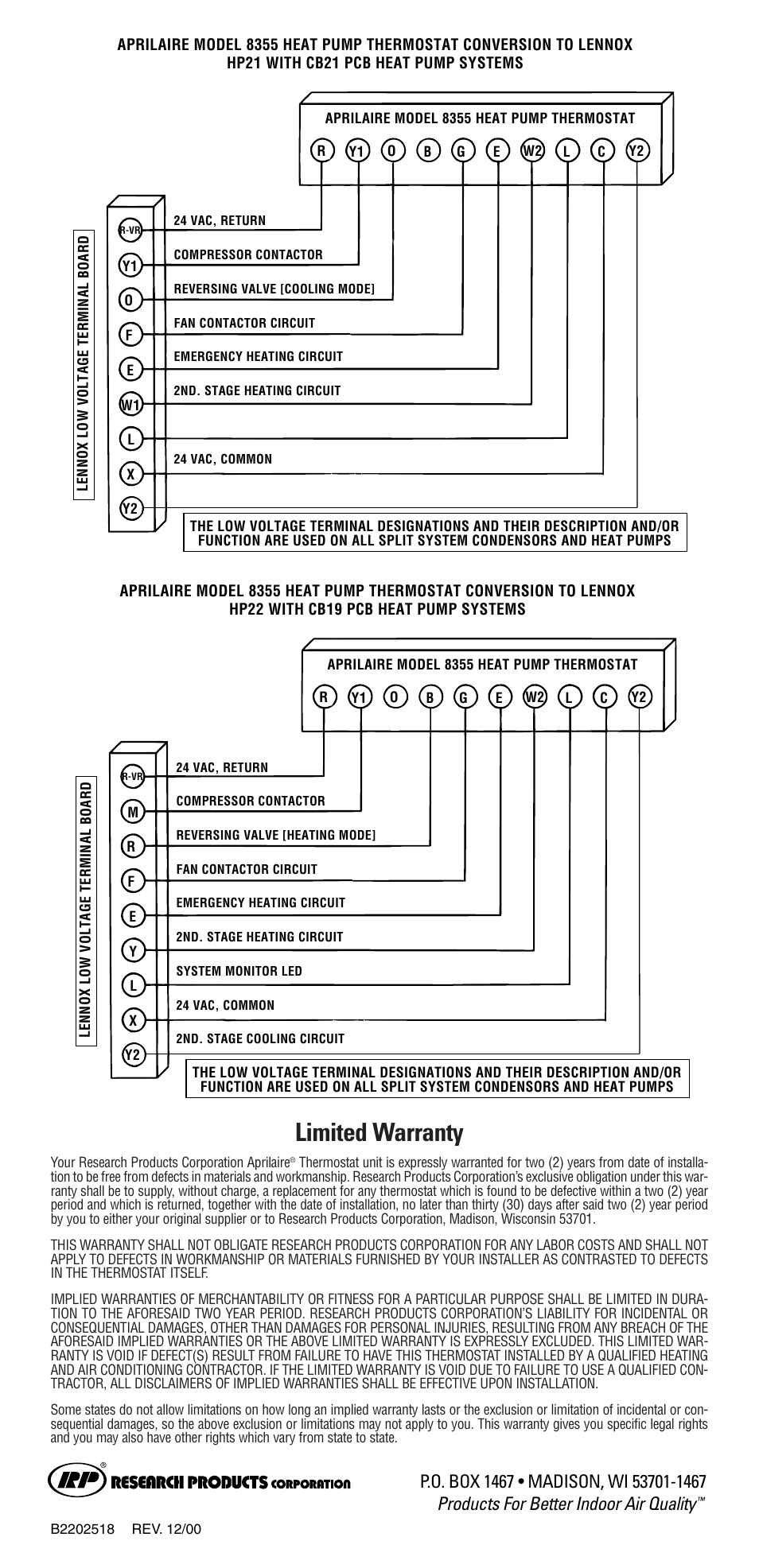 Limited warranty | Aprilaire 8355 User Manual | Page 16 / 16