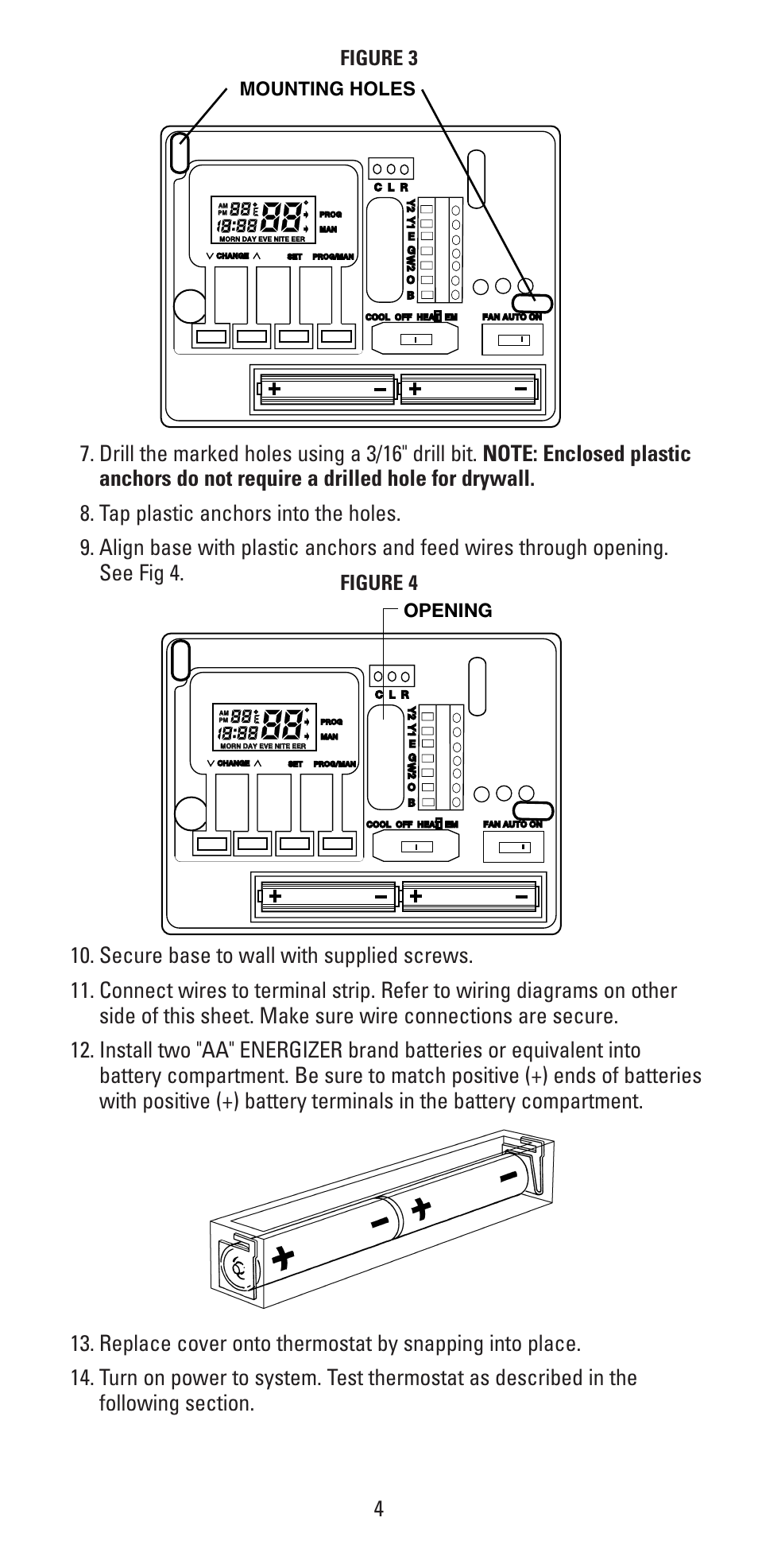 Figure 3, Figure 4, Mounting holes | Opening | Aprilaire 8355 User Manual | Page 4 / 16