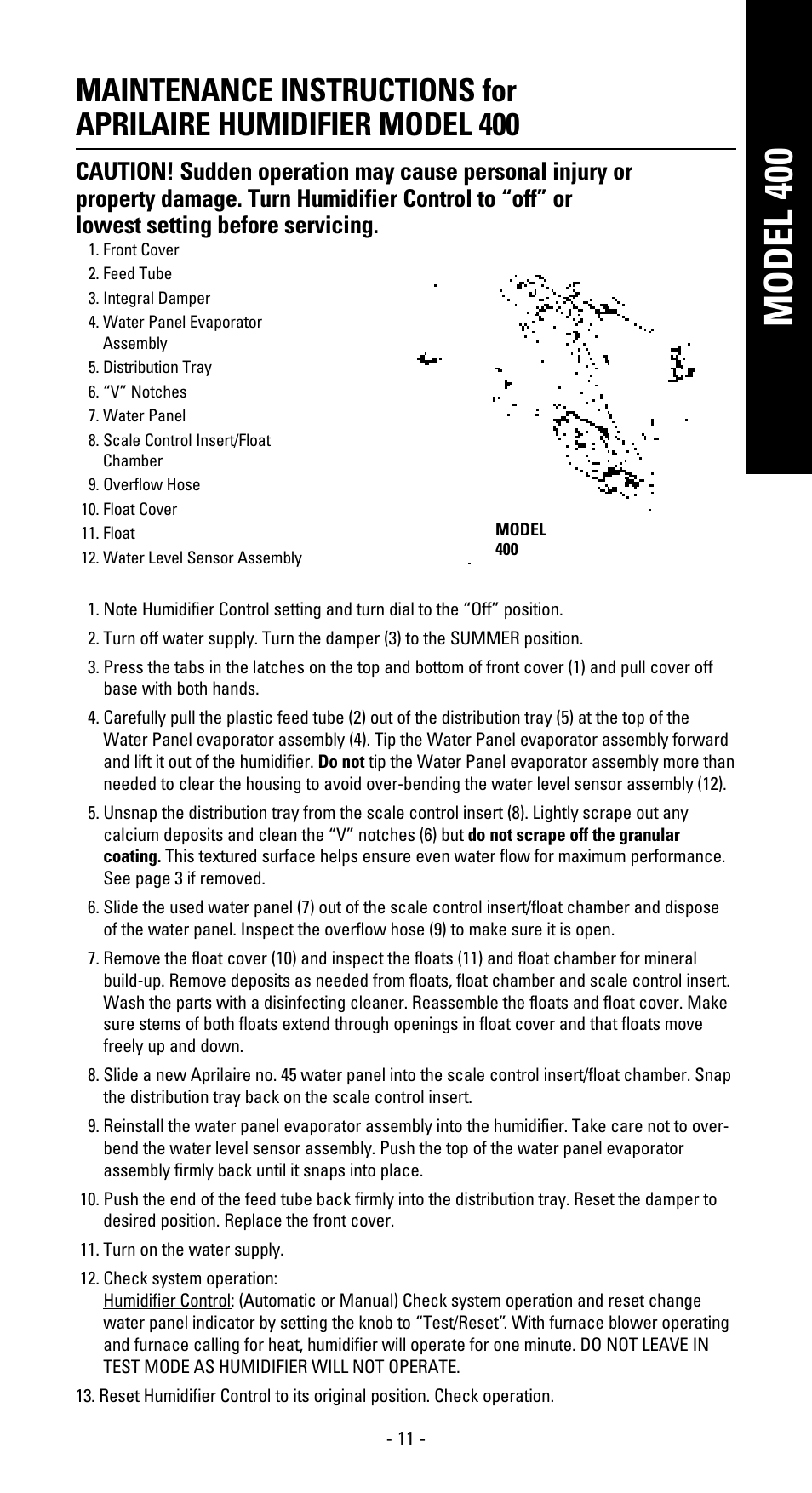 Model 400 | Aprilaire 600 User Manual | Page 13 / 20