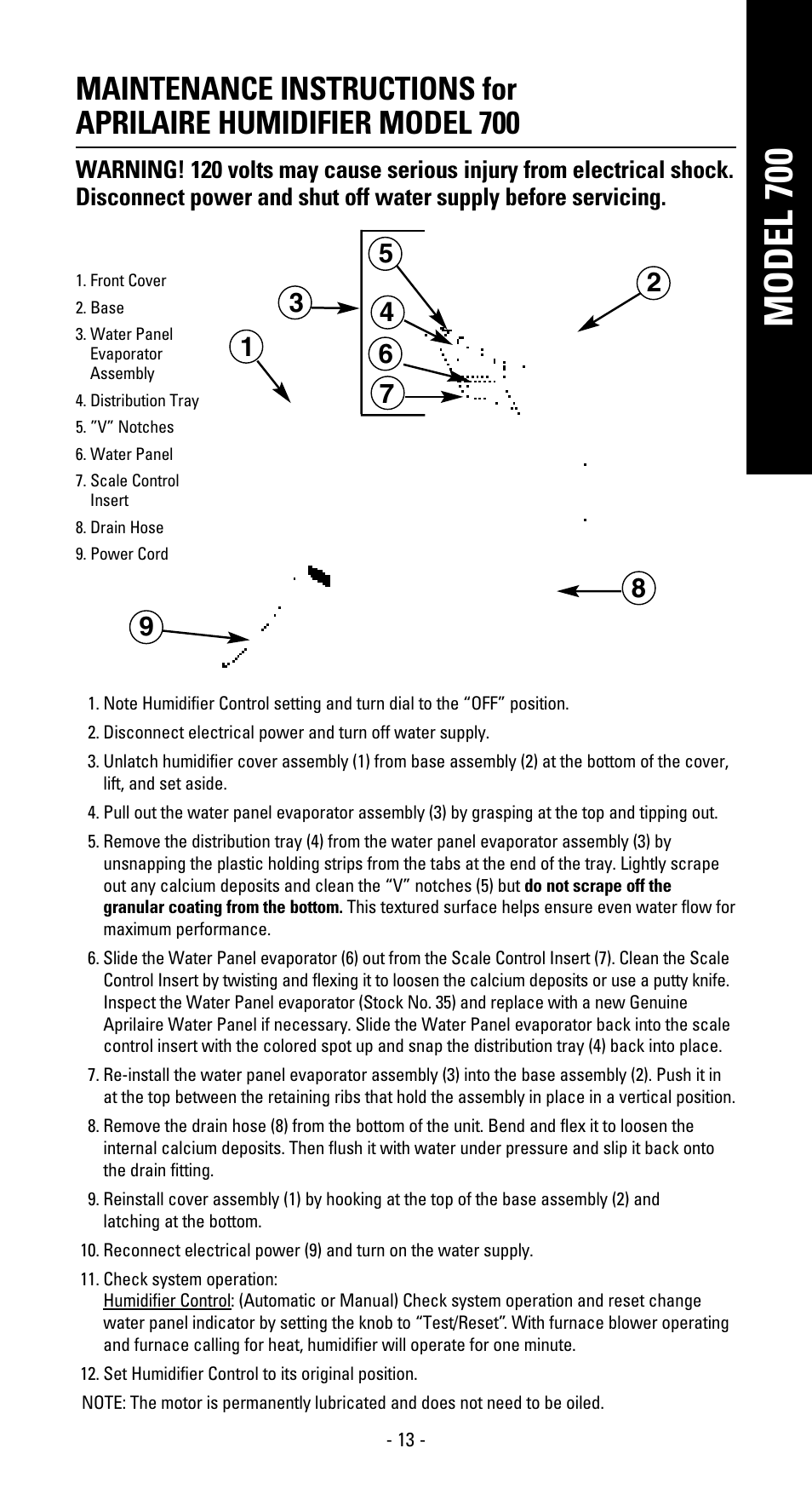 Model 700 | Aprilaire 600 User Manual | Page 15 / 20