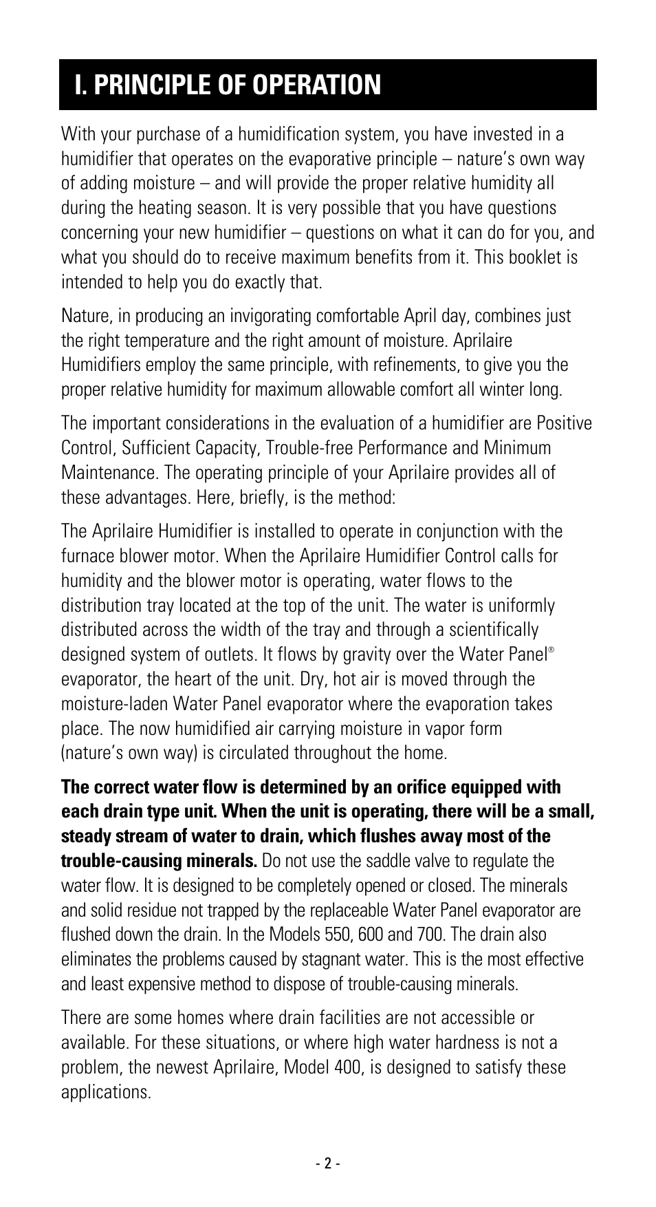 I. principle of operation | Aprilaire 600 User Manual | Page 4 / 20