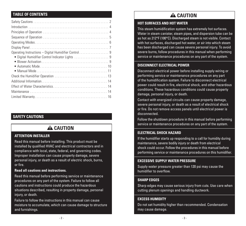Caution | Aprilaire 800 User Manual | Page 2 / 9