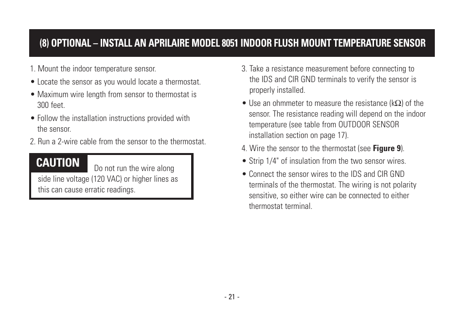Caution | Aprilaire Model 8570 User Manual | Page 25 / 40