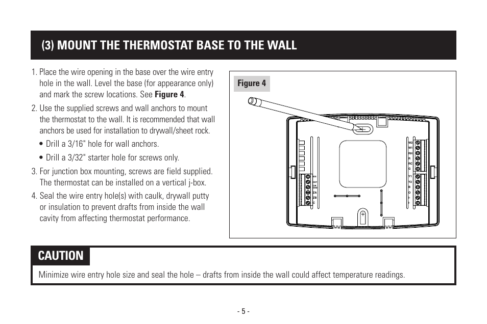 3) mount the thermostat base to the wall, Caution | Aprilaire Model 8570 User Manual | Page 9 / 40