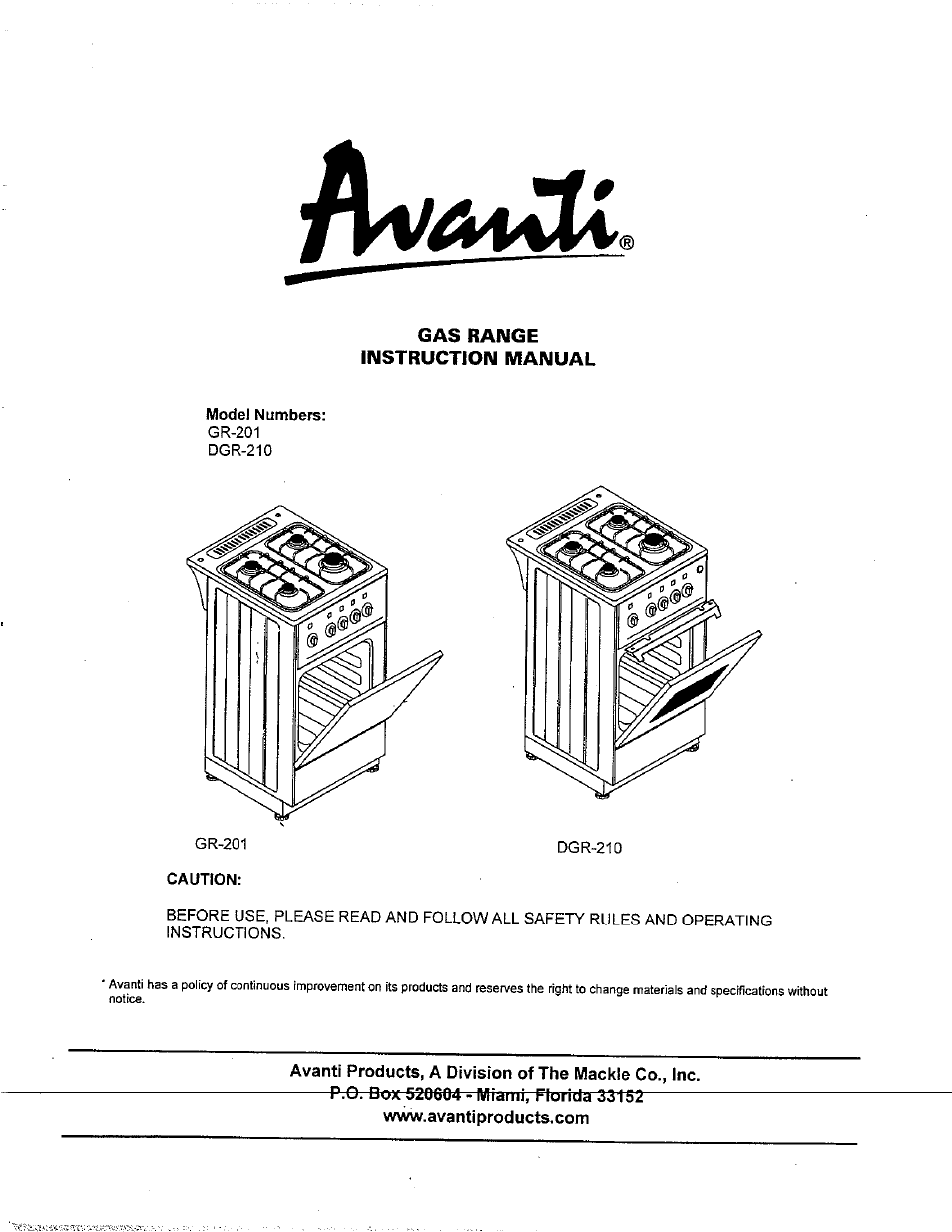 Avanti DGR-210 User Manual | 19 pages