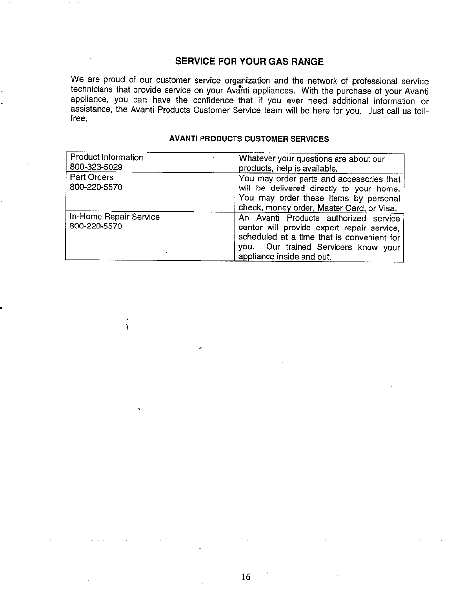 Service for your gas range | Avanti DGR-210 User Manual | Page 16 / 19