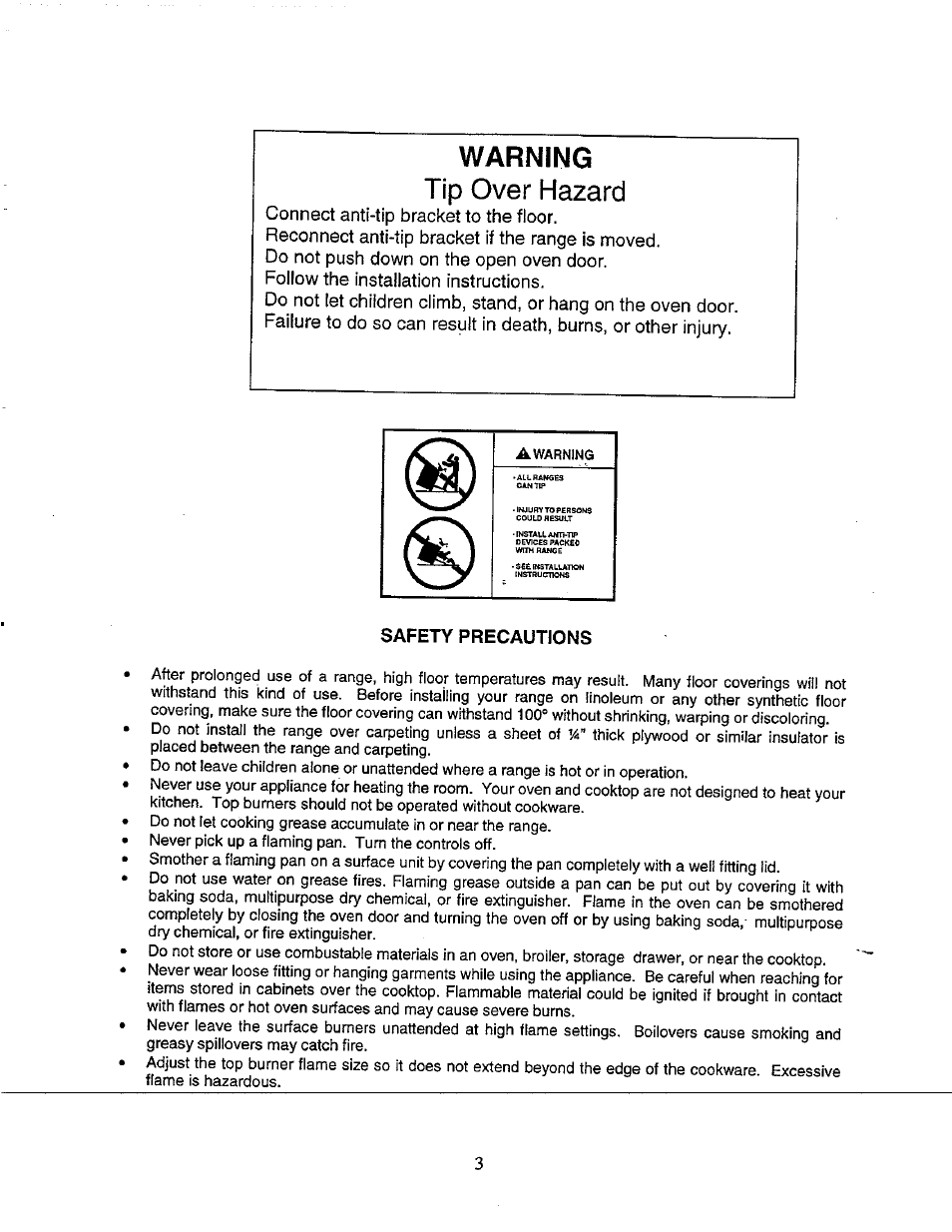 Safety precautions, Warning tip over hazard | Avanti DGR-210 User Manual | Page 3 / 19