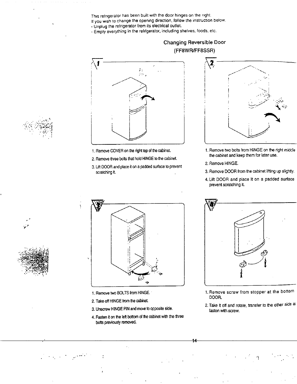 Changing reversible door (ff8wr/ff8ssr) | Avanti FF8WR User Manual | Page 14 / 19