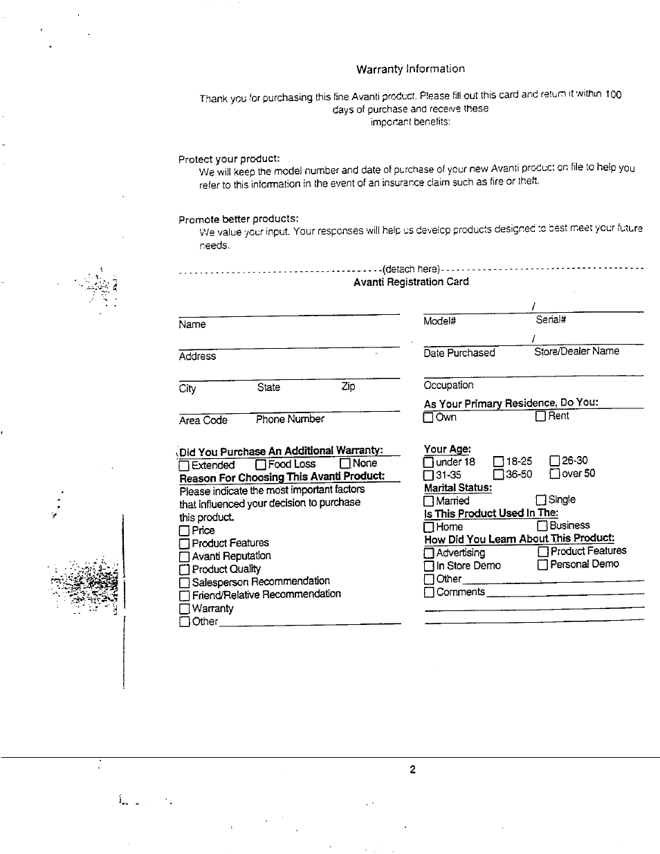 Vdid you purchase an additional warranty | Avanti FF8WR User Manual | Page 2 / 19