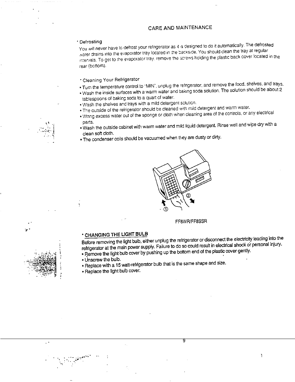Changing the light bulb | Avanti FF8WR User Manual | Page 9 / 19