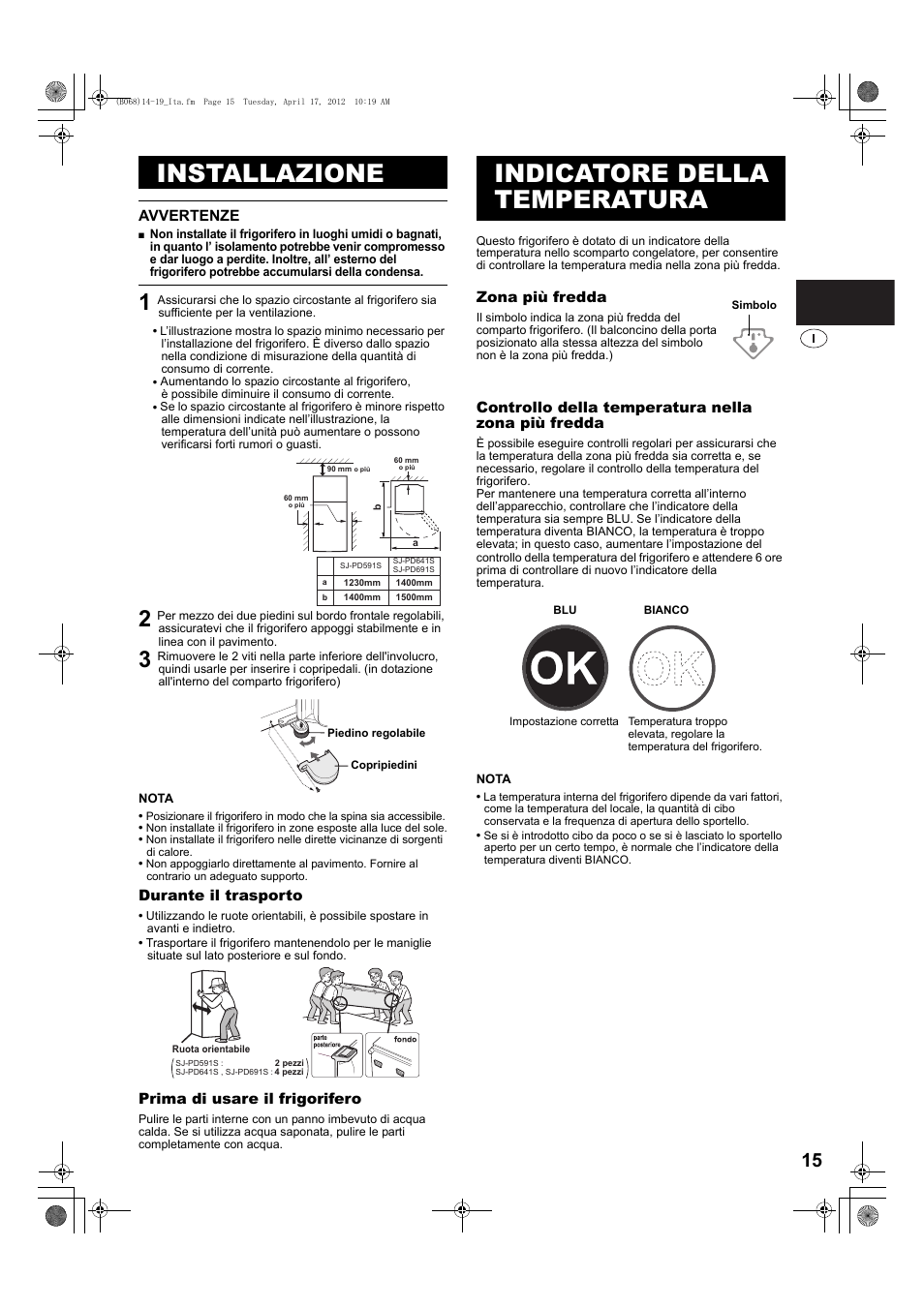 Installazione, Indicatore della temperatura | Sharp SJ-PD691SB User Manual | Page 15 / 116