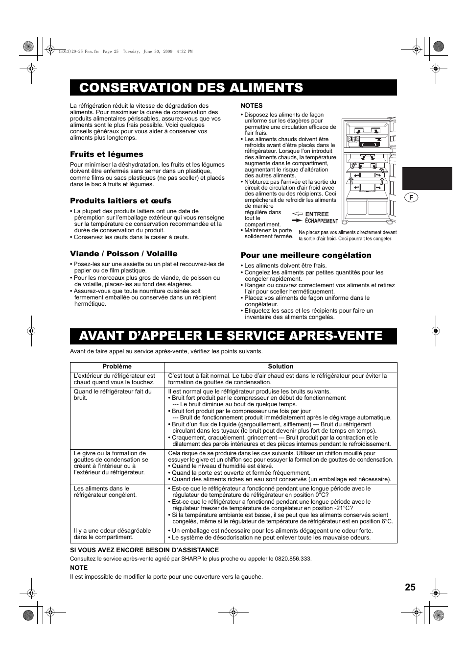 Conservation des aliments, Avant d’appeler le service apres-vente | Sharp SJ-PD691SB User Manual | Page 25 / 116