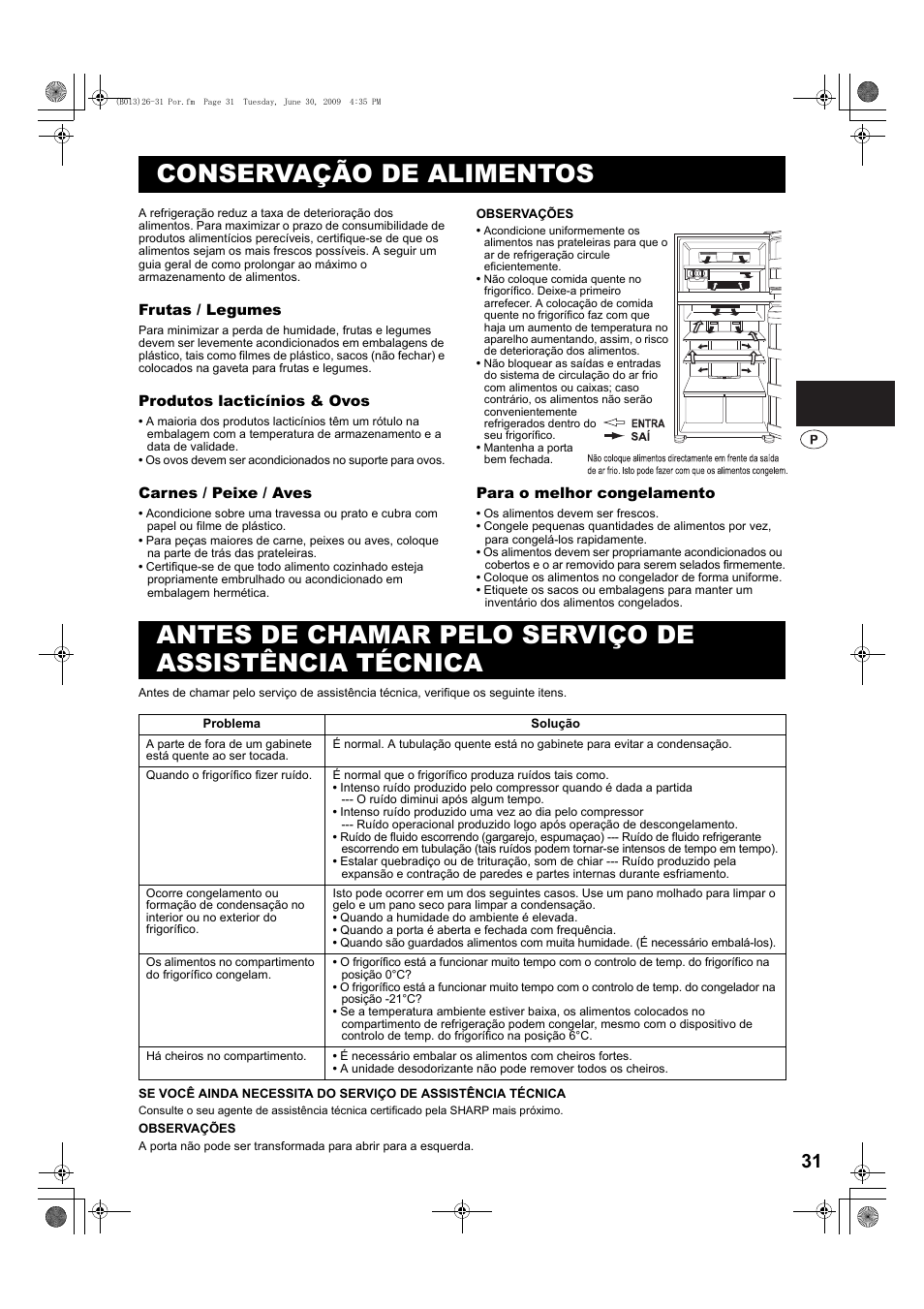 Conservação de alimentos | Sharp SJ-PD691SB User Manual | Page 31 / 116