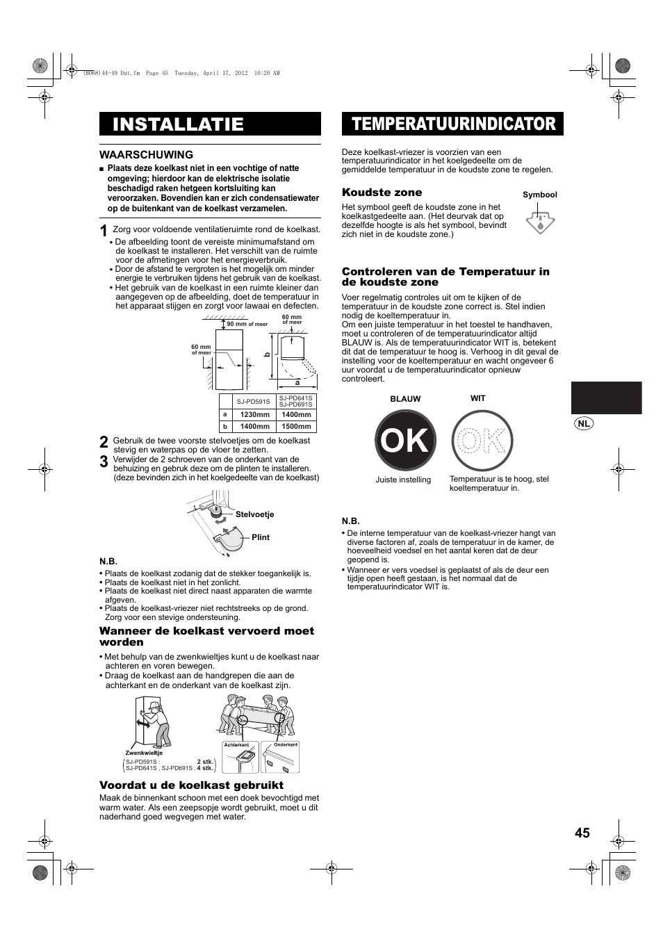 Installatie, Temperatuurindicator | Sharp SJ-PD691SB User Manual | Page 45 / 116