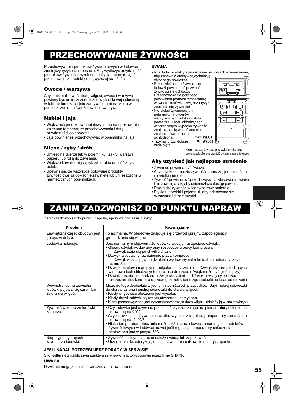 Przechowywanie żywności, Zanim zadzwonisz do punktu napraw | Sharp SJ-PD691SB User Manual | Page 55 / 116