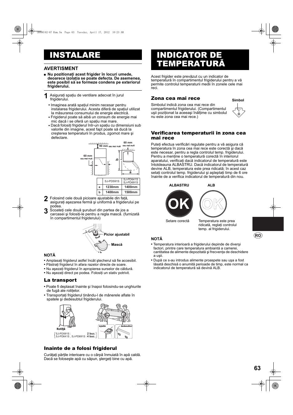 Instalare, Indicator de temperatură | Sharp SJ-PD691SB User Manual | Page 63 / 116