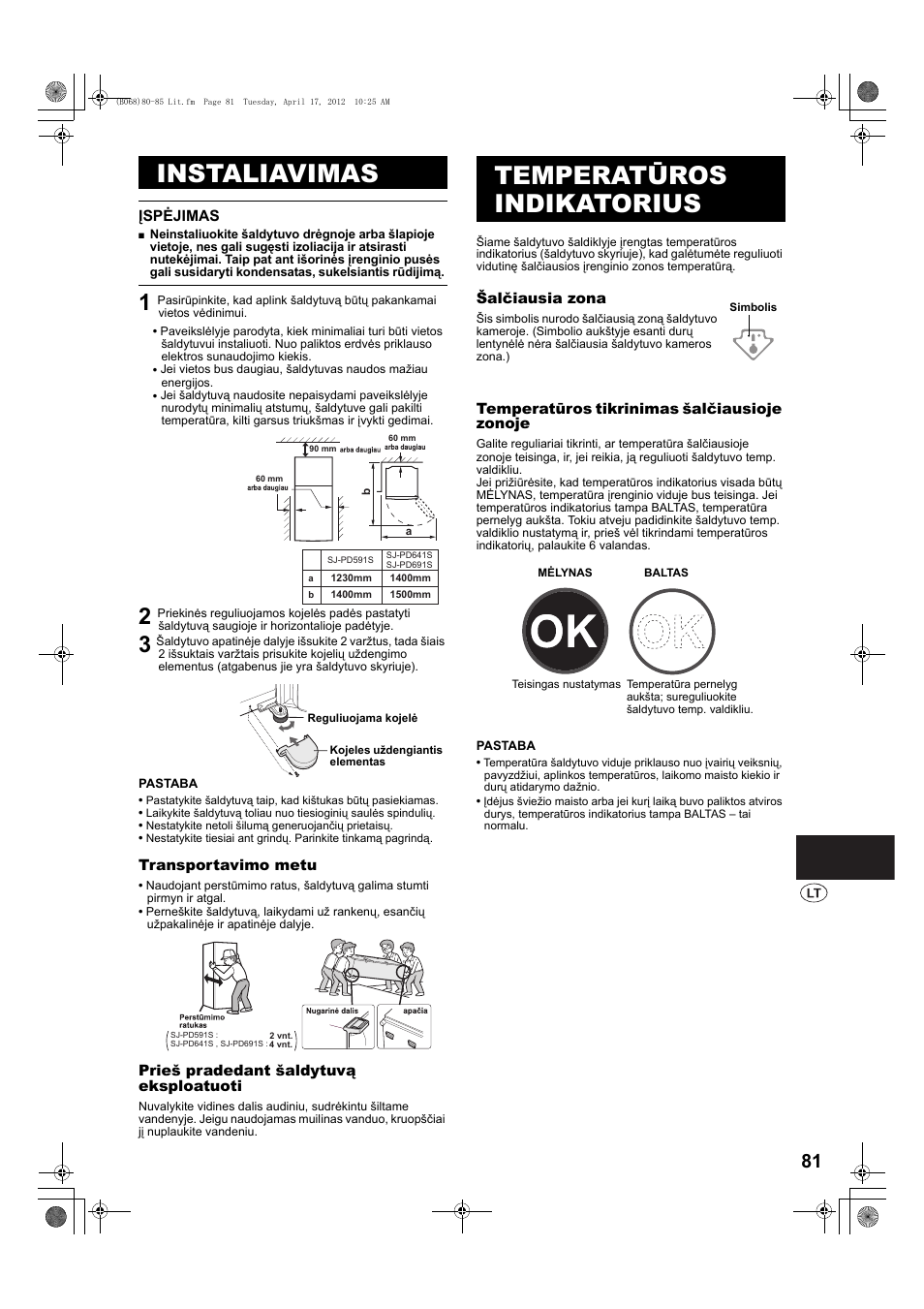 Instaliavimas, Temperatūros indikatorius | Sharp SJ-PD691SB User Manual | Page 81 / 116