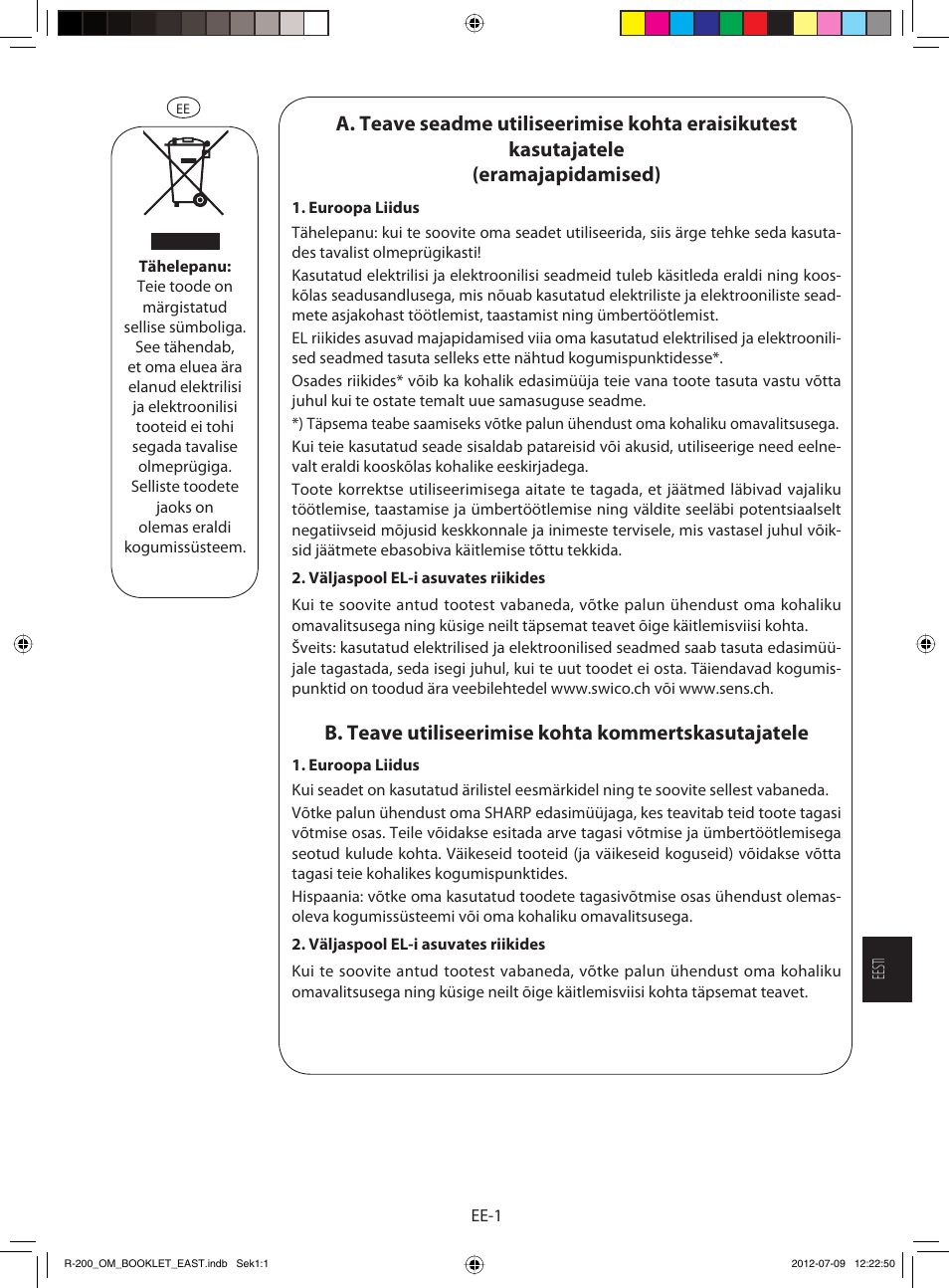 B. teave utiliseerimise kohta kommertskasutajatele | Sharp R-200WE User Manual | Page 103 / 144