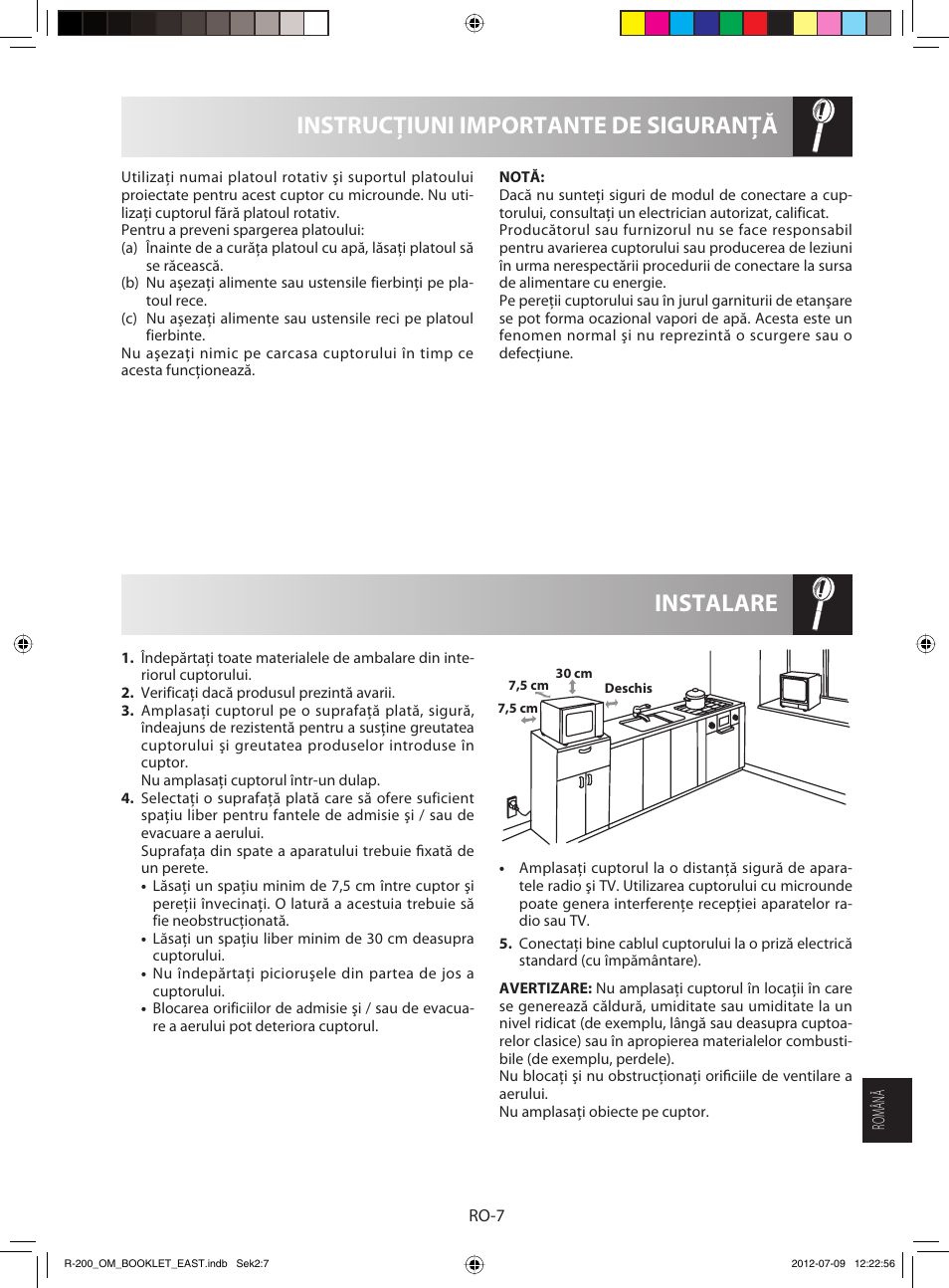 Instalare instrucţiuni importante de siguranţă | Sharp R-200WE User Manual | Page 129 / 144