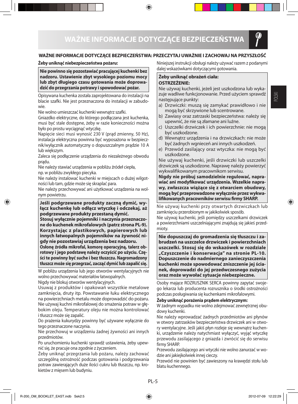 Ważne informacje dotyczące bezpieczeństwa | Sharp R-200WE User Manual | Page 17 / 144