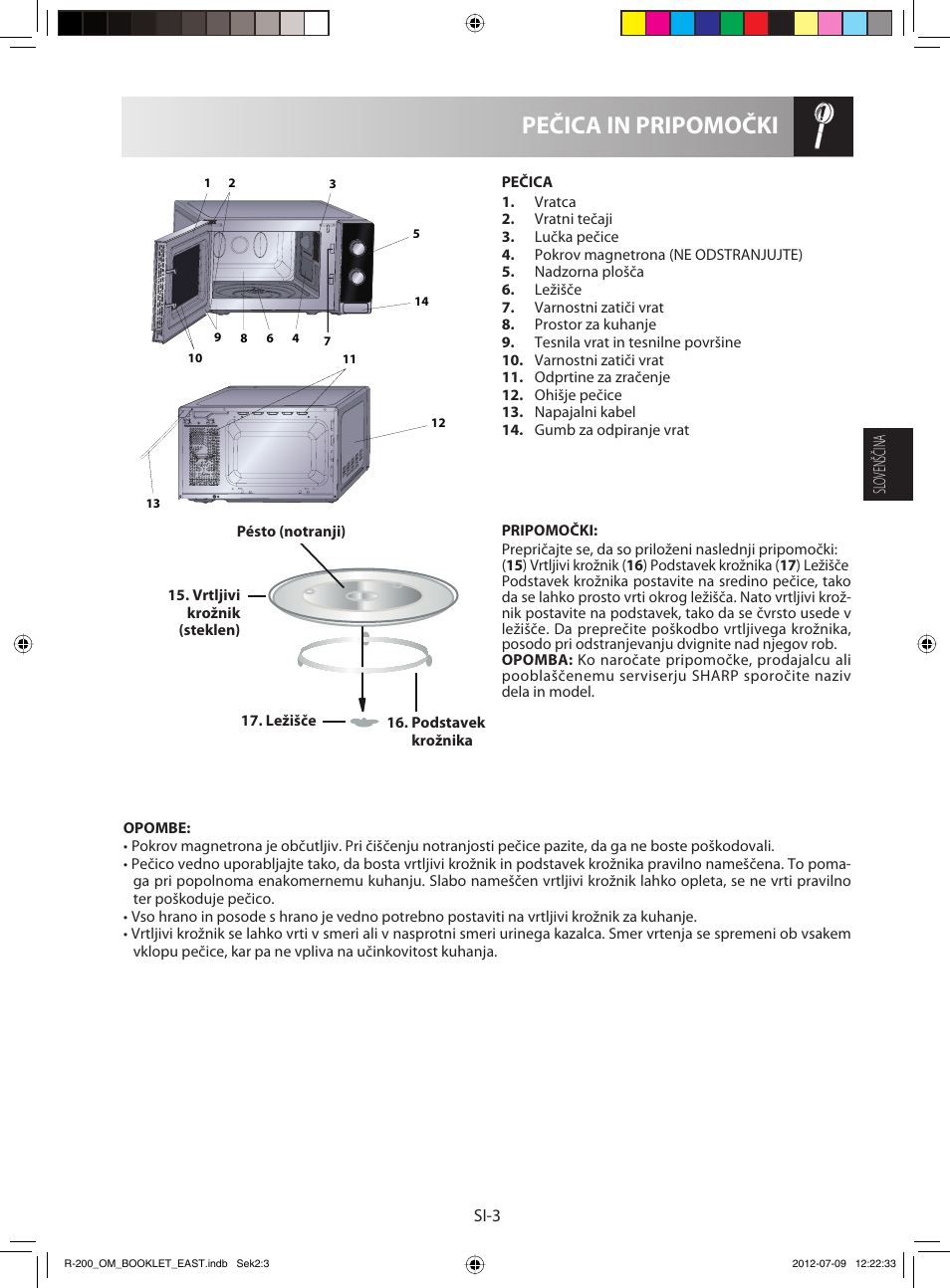 Pečica in pripomočki | Sharp R-200WE User Manual | Page 35 / 144
