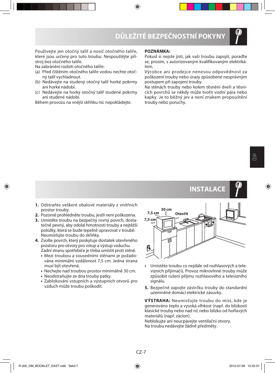 Instalace důležité bezpečnostní pokyny | Sharp R-200WE User Manual | Page 49 / 144