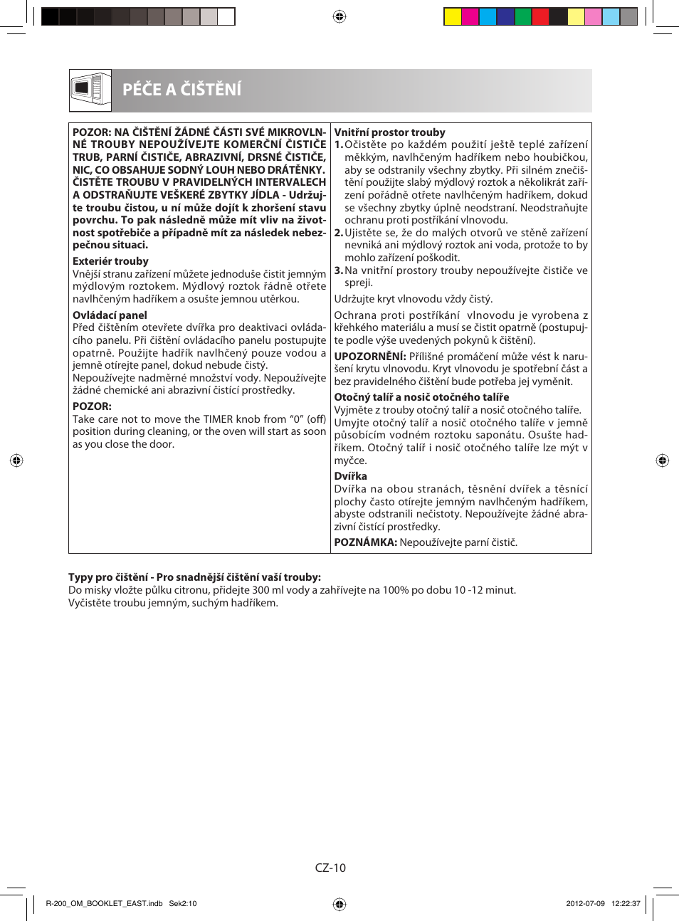 Péče a čištění | Sharp R-200WE User Manual | Page 52 / 144