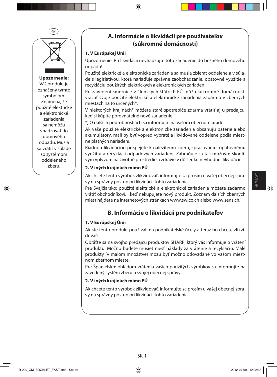 B. informácie o likvidácii pre podnikateľov | Sharp R-200WE User Manual | Page 53 / 144