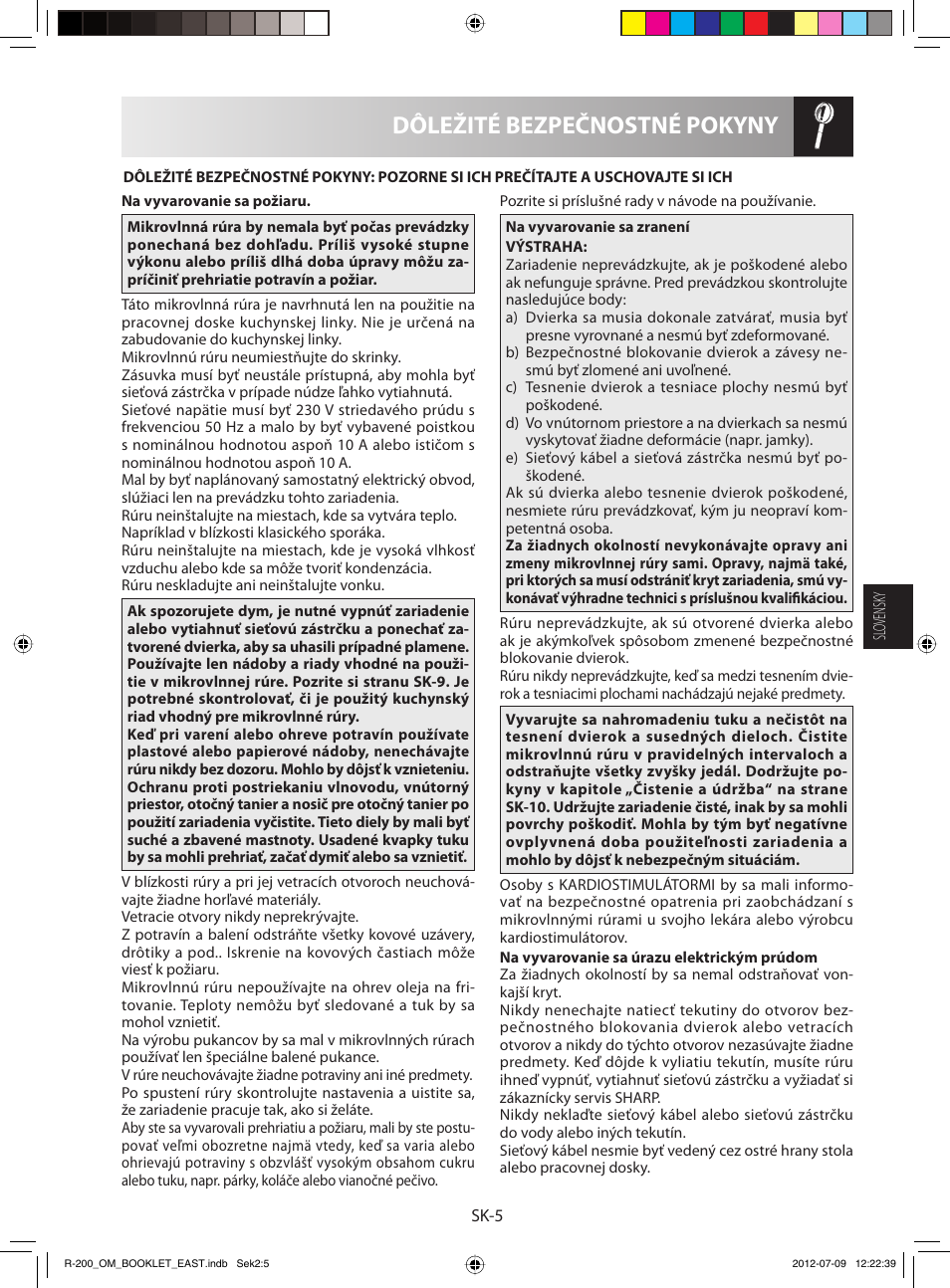 Dôležité bezpečnostné pokyny | Sharp R-200WE User Manual | Page 57 / 144